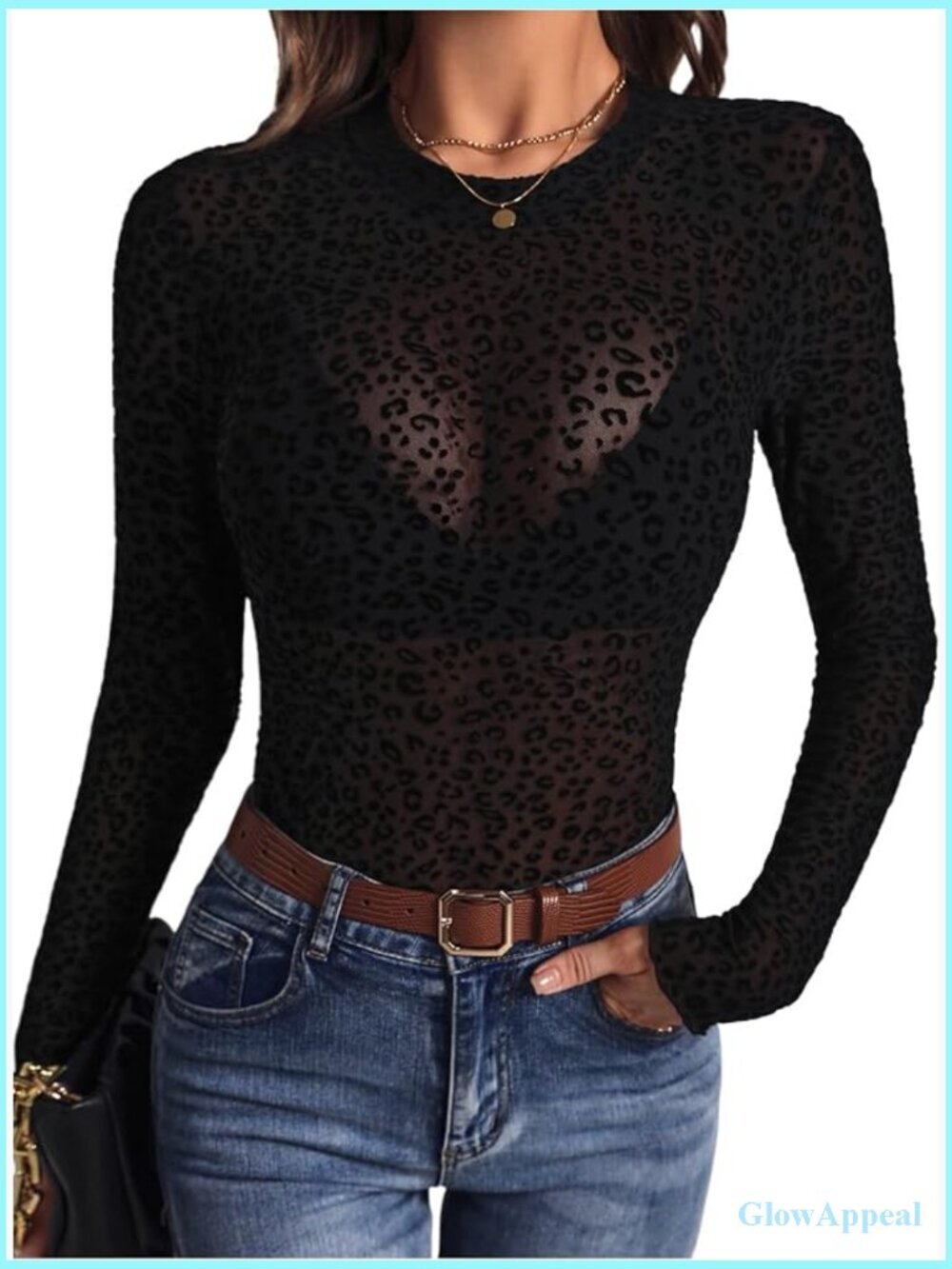 Mesh Sheer Long Sleeve See Through Fitted T-Shirt Women's Top